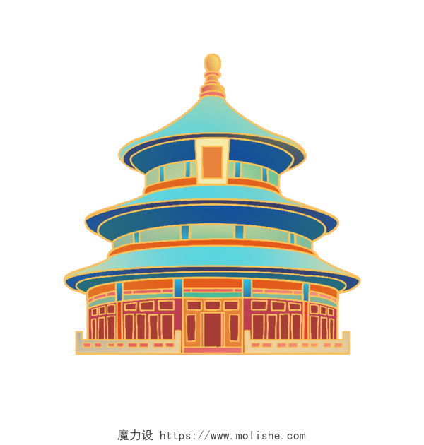 国潮风中国风手绘北京天坛城市景点地标建筑插画北京旅游宣传元素